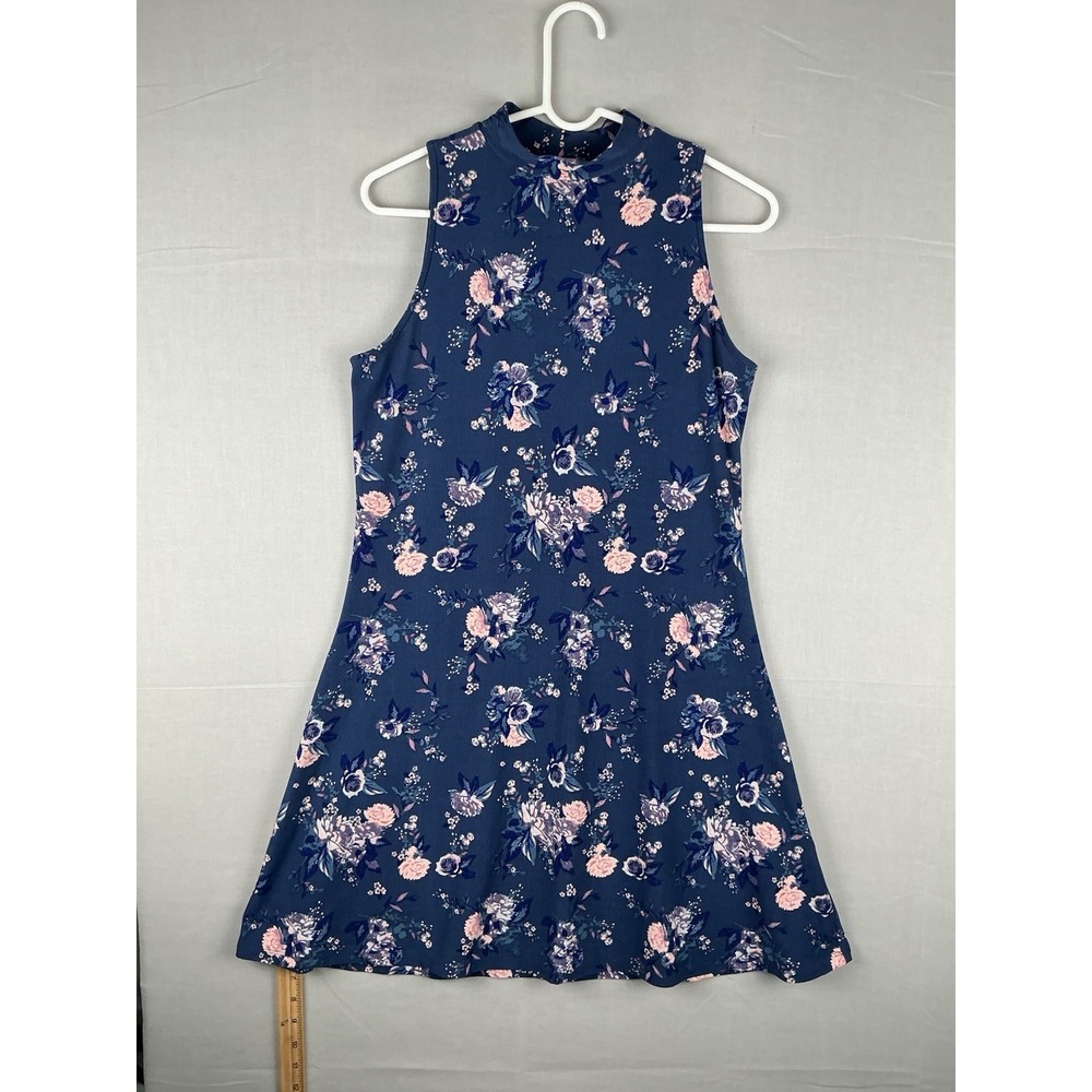 Mudd‎ Dress Womens Medium Blue Floral Sleeveless Fit Flare Knee Length Stretch